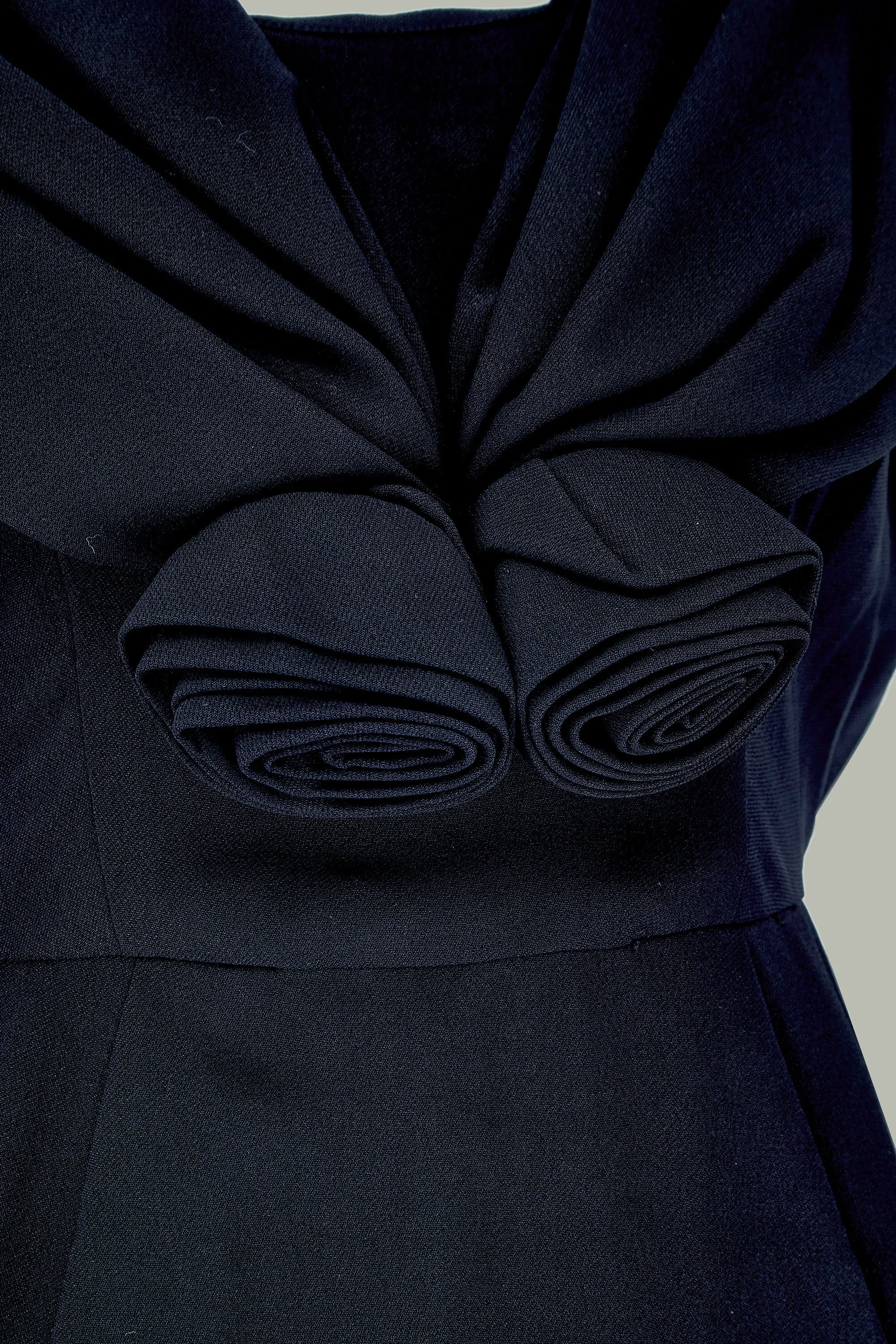1960s Herman Marcus Black Crepe Dress with Rosettes