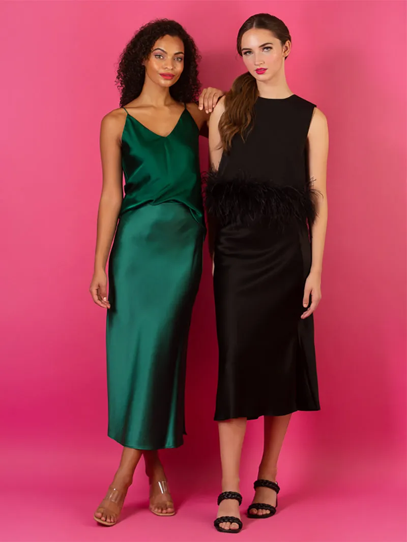 Acetate Slip Skirt with Hidden Elastic Waist Band