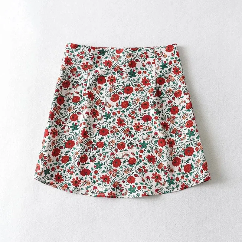 Advbridge -  Women Slip Mini Skirt In Floral Print Vintage Floral Print Mini Skirt