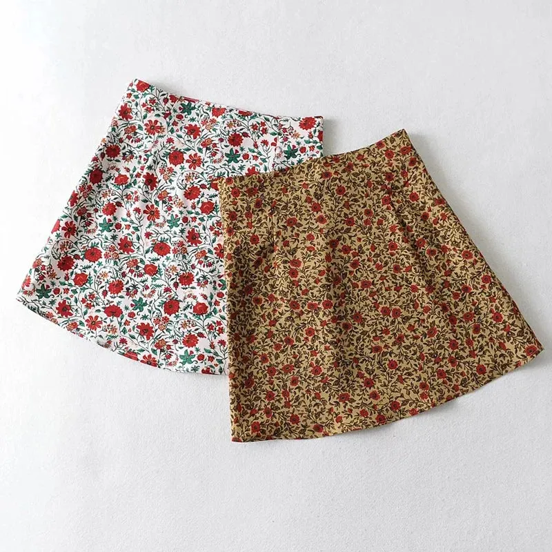 Advbridge -  Women Slip Mini Skirt In Floral Print Vintage Floral Print Mini Skirt