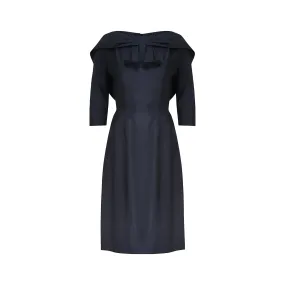 ARCHIVE: 1950s Navy Silk Shawl Collar Dress