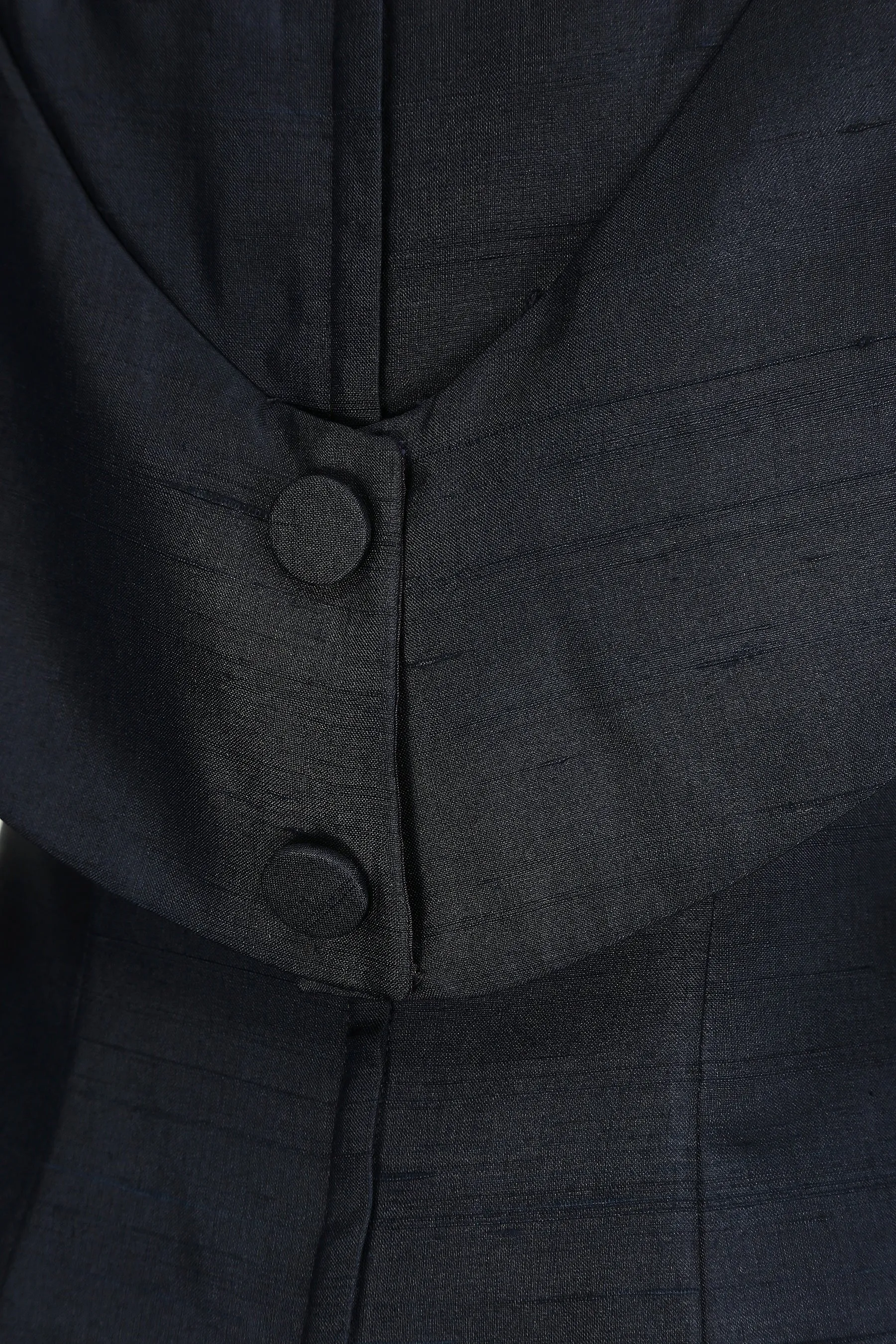 ARCHIVE: 1950s Navy Silk Shawl Collar Dress