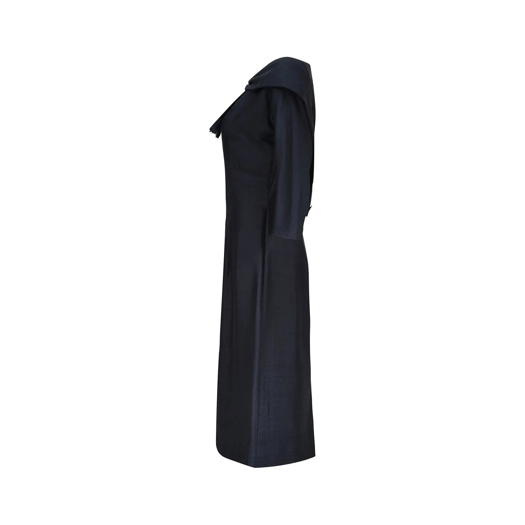 ARCHIVE: 1950s Navy Silk Shawl Collar Dress
