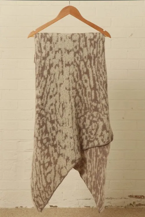 Beige Asymmetric Animal Print Blanket Scarf