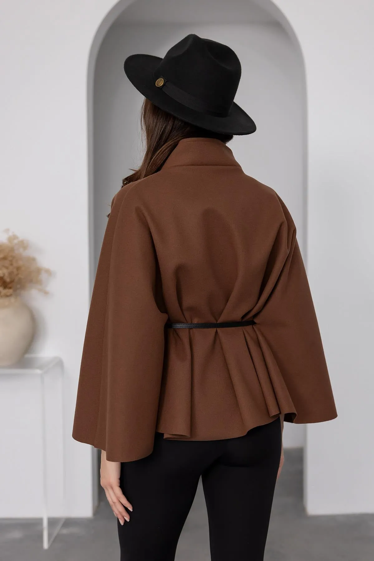 Belt Detail Poncho - BROWN