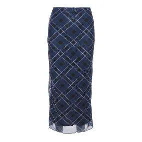Blue Plaid Cute Long Skirt Gyaru Fashion Japanese Y2k Harajuku Streetwear Women Maxi Skirt Vintage Clothes P71-CH27