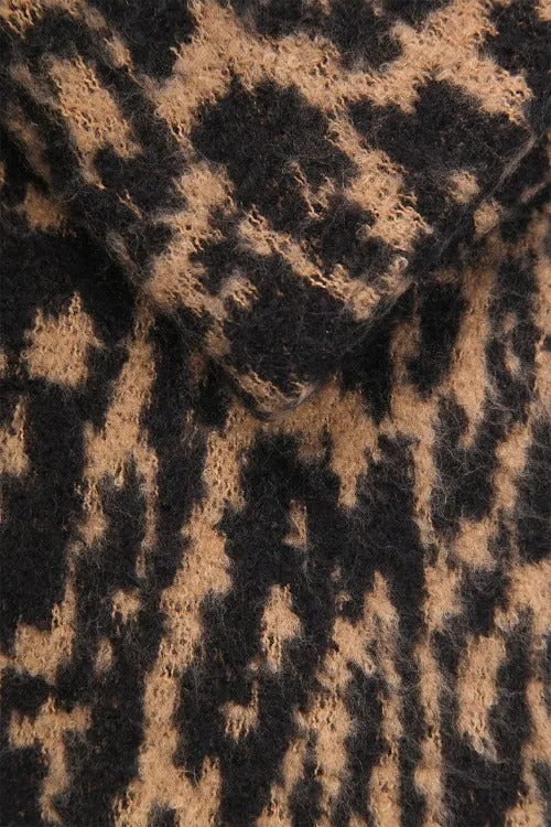 Camel Asymmetric Animal Print Blanket Scarf