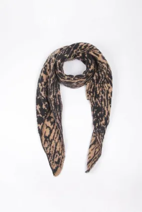 Camel Asymmetric Animal Print Blanket Scarf