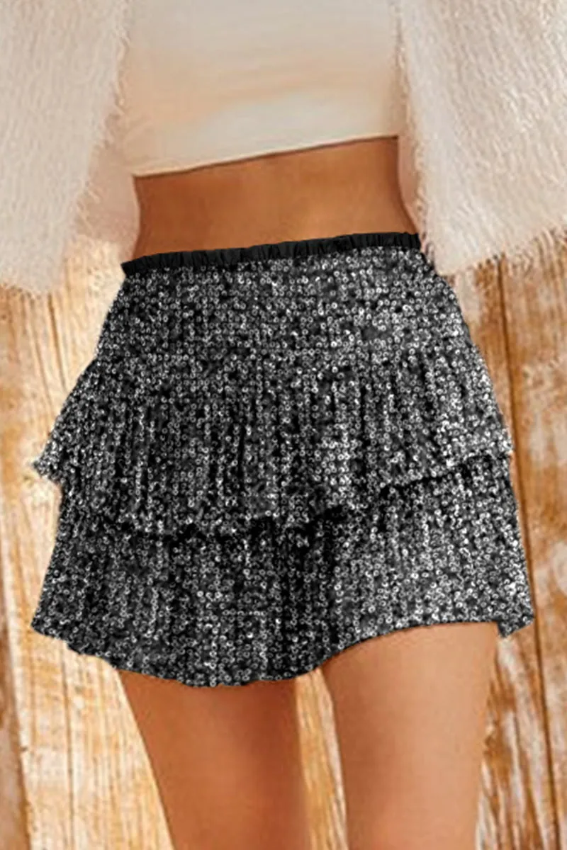 Casual Solid Sequins Pleated High Waist Type A Patchwork Bottoms