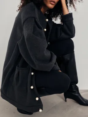 Corrine Pearl Button Cardigan Coat | Charcoal