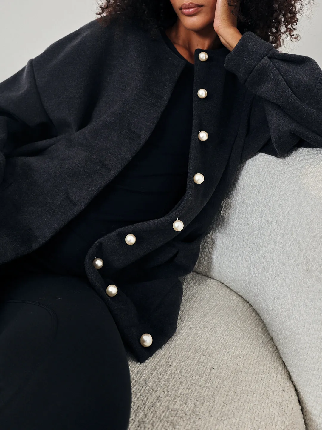 Corrine Pearl Button Cardigan Coat | Charcoal