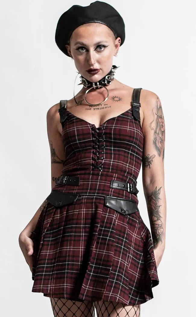 Distortion Pleated Dress | Blood Tartan