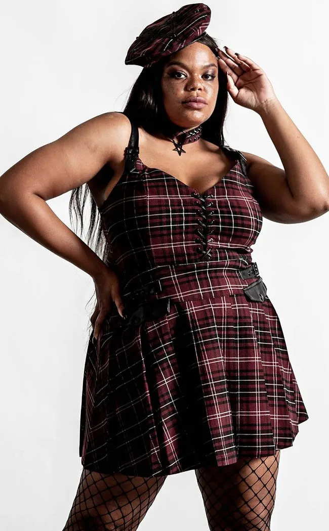 Distortion Pleated Dress | Blood Tartan