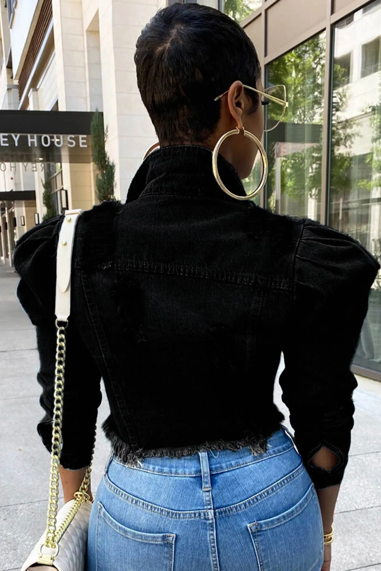 Distressed Puff Sleeve Denim Coat