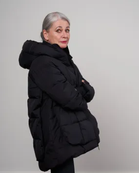 goretex windstopper grid double quilted coat w/ fixed hood - nero 9300