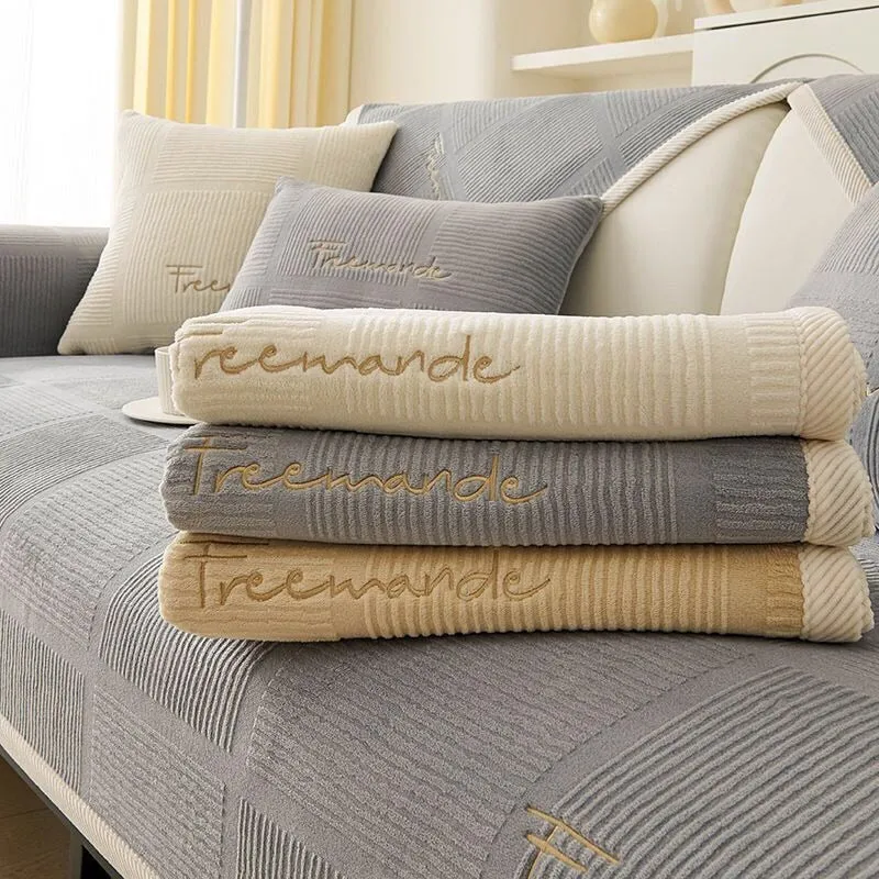 Luxury Soft Sofa Cover for Living Room Non-Slip Solid Thick Sofa Cushion Mat Simple Style Plush Sofa Towel Home Couch Decor