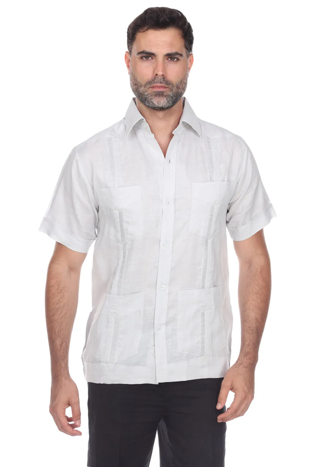 Mojito Collection Men's Traditional Guayabera Shirt Premium 100% Linen Short Sleeve  4 Pocket  Design