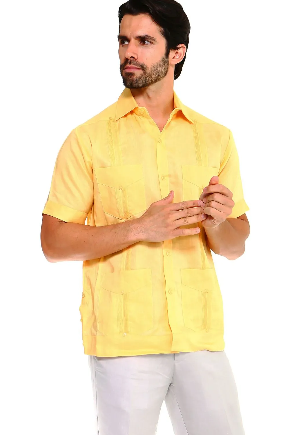 Mojito Collection Men's Traditional Guayabera Shirt Premium 100% Linen Short Sleeve  4 Pocket  Design