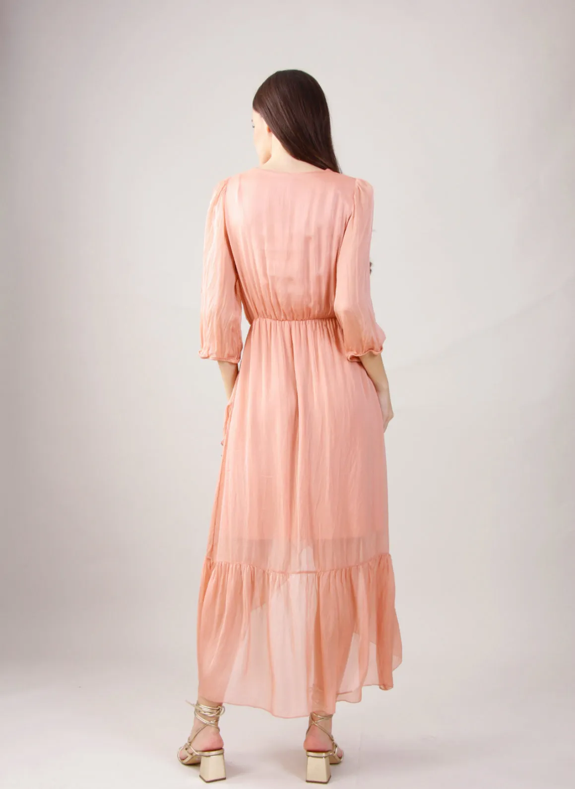 Myom Silk Ruffle V-Neck Midi Dress
