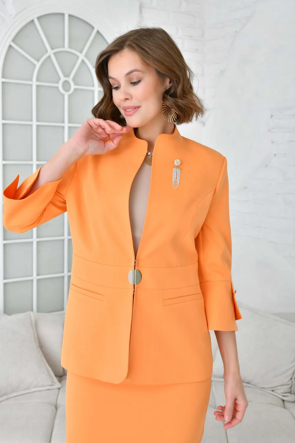 NDL Women Orange Women's Suit with Brooch Detail Skirt - Lauderhill