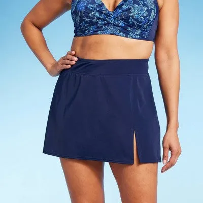 New - Lands' End Women's UPF 50 Tummy Control Swim Skirt - Navy Blue XS