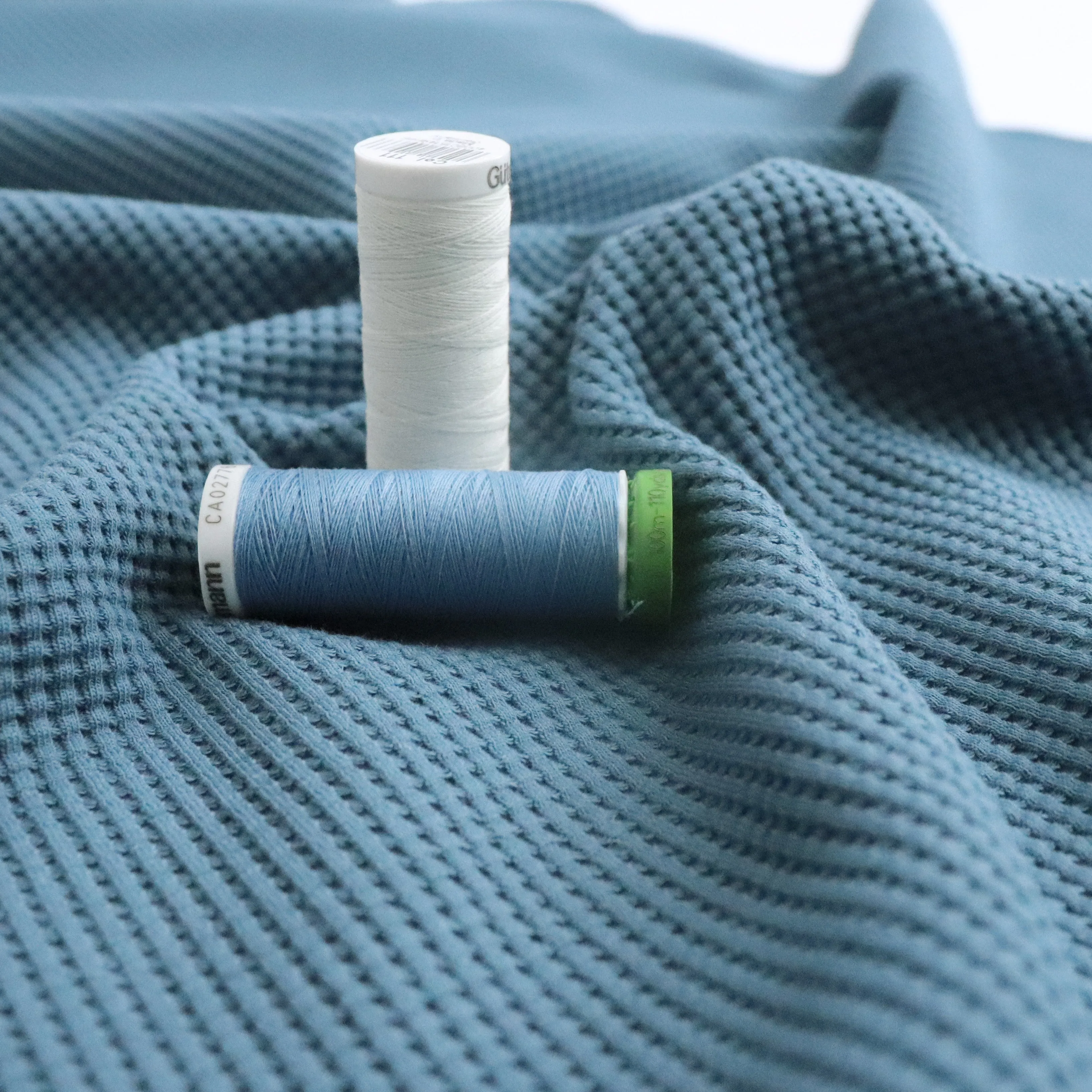 Organic Cotton Mini Waffle Jersey - Denim Blue