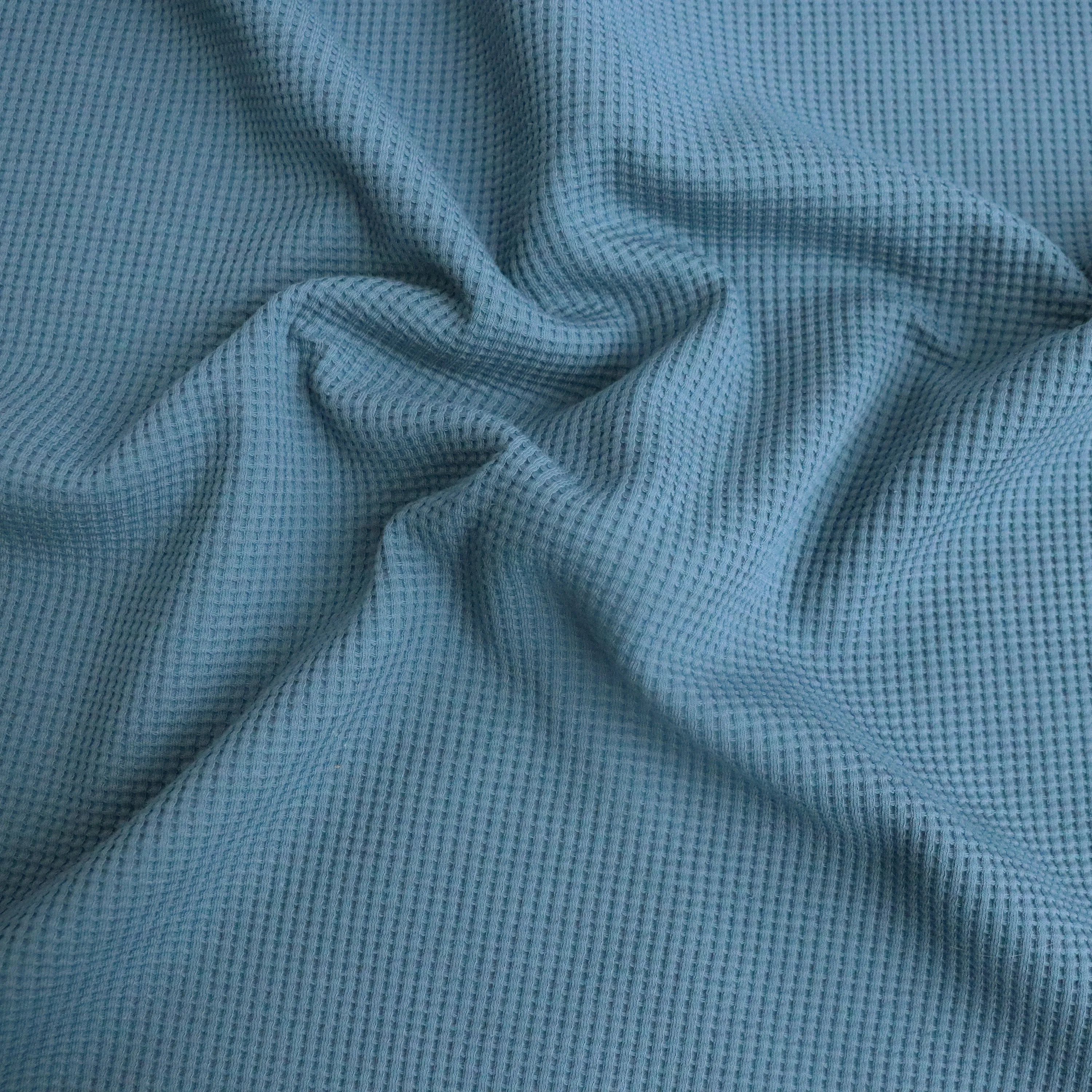 Organic Cotton Mini Waffle Jersey - Denim Blue