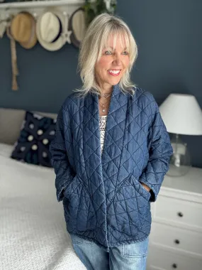 Oversized Quilted Jacket in Dark Denim Blue