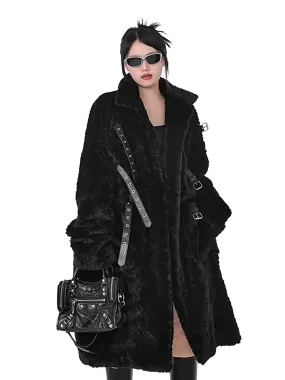 'Raven' Black Fur Coat with Adjustable Strap Closure