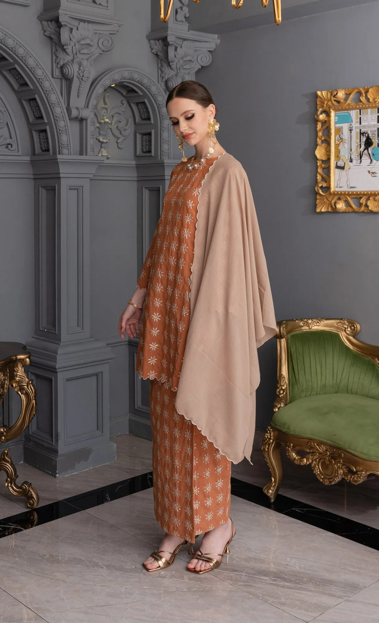 Reborn Kurung Riau in Amber Brown