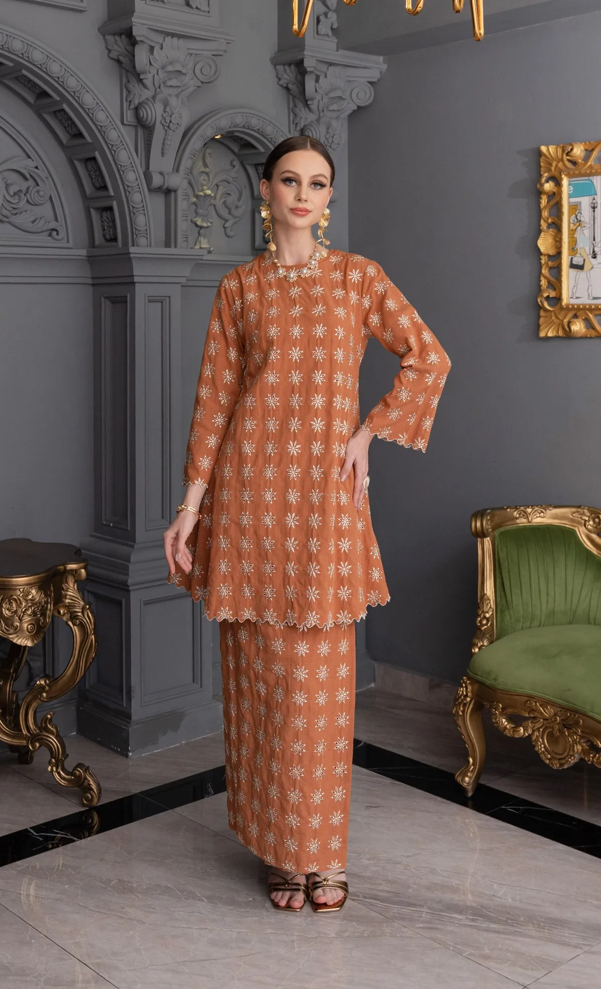 Reborn Kurung Riau in Amber Brown