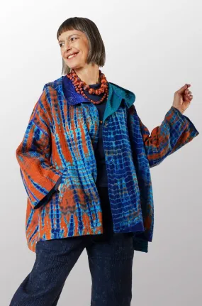 SERPENT SHIBORI TIE DYE HOODIE PONCHO - se4064-org -