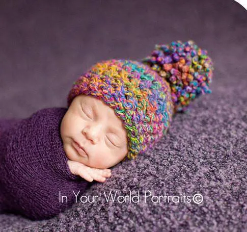 SET Curly Pom Hat and Purple Stretch Knit Wrap
