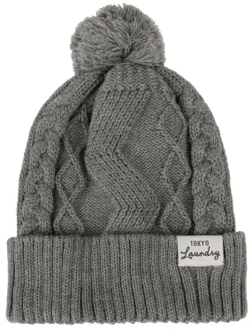 Shailene Cable Knit Bobble Hat in Mid Grey Marl - Tokyo Laundry