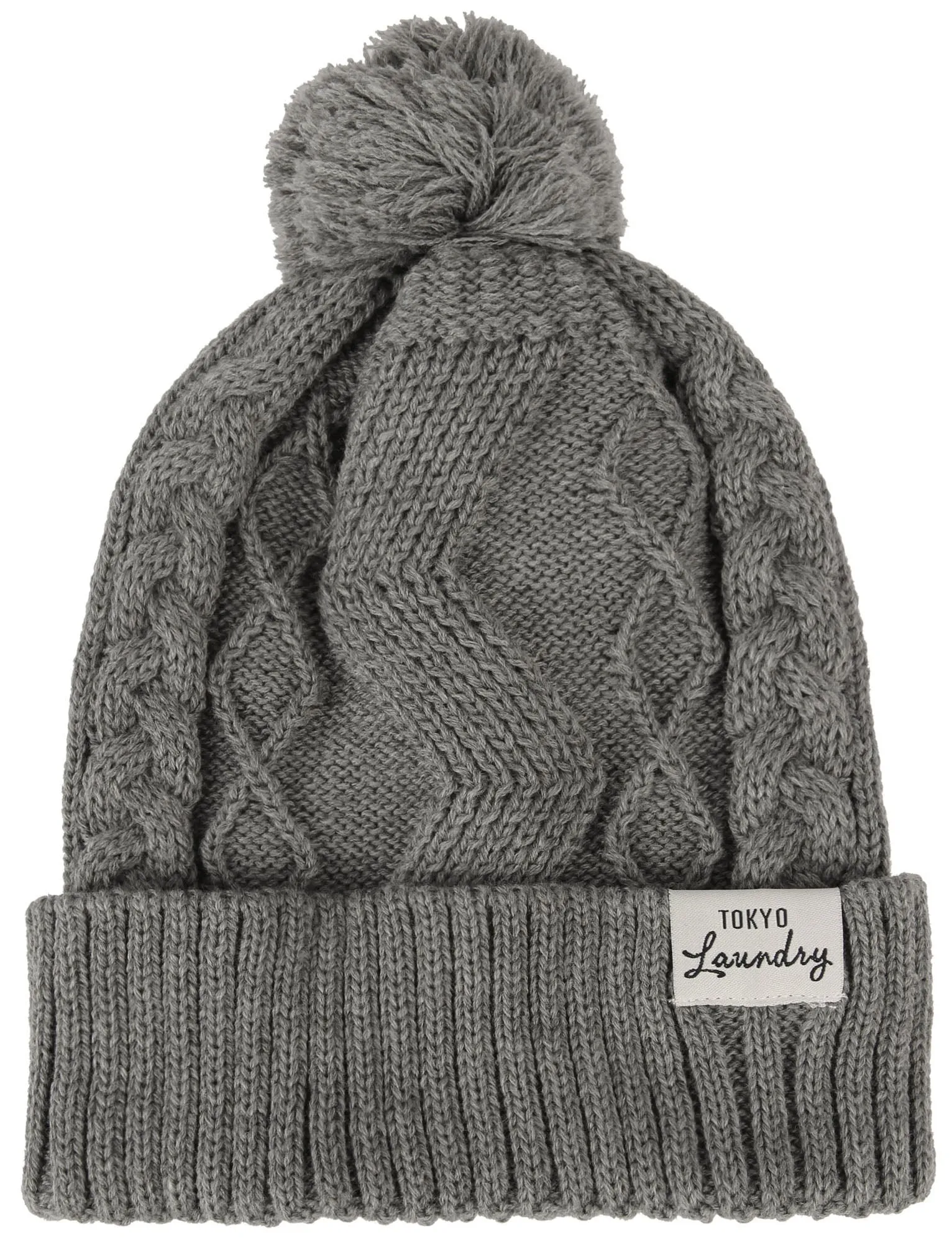 Shailene Cable Knit Bobble Hat in Mid Grey Marl - Tokyo Laundry