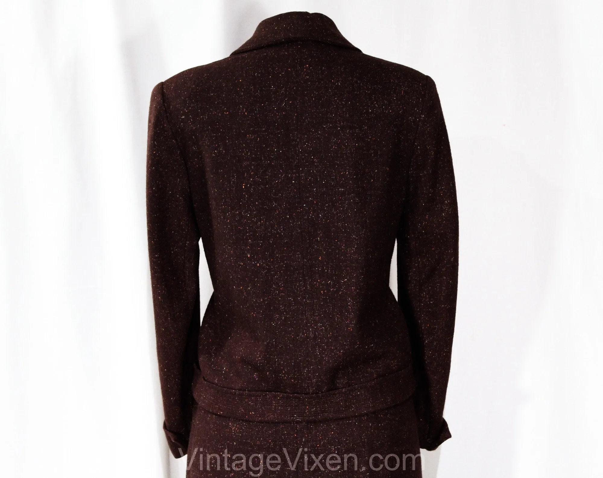 Size 2 Tweed Suit - XS Small 1950s Brown Flecked Wool Jacket & Pencil Skirt- 50s 60s Office Wear - Musical Lyre Wooden Buttons - Waist 24