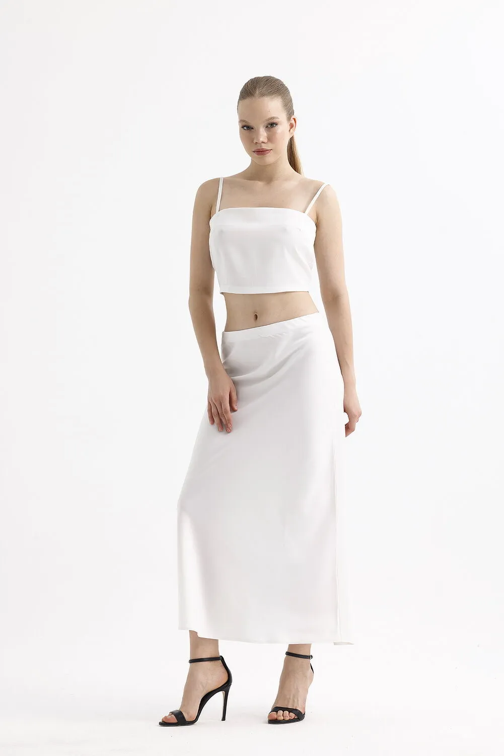 SNS Sense Ecru Color Elastic High Quality Z. Satin Long Skirt - Wedel