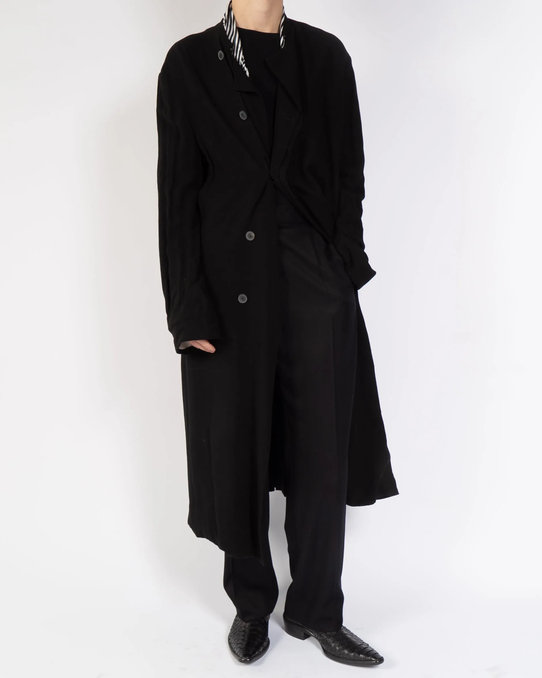 SS18 Black Long-Length Silk Coat