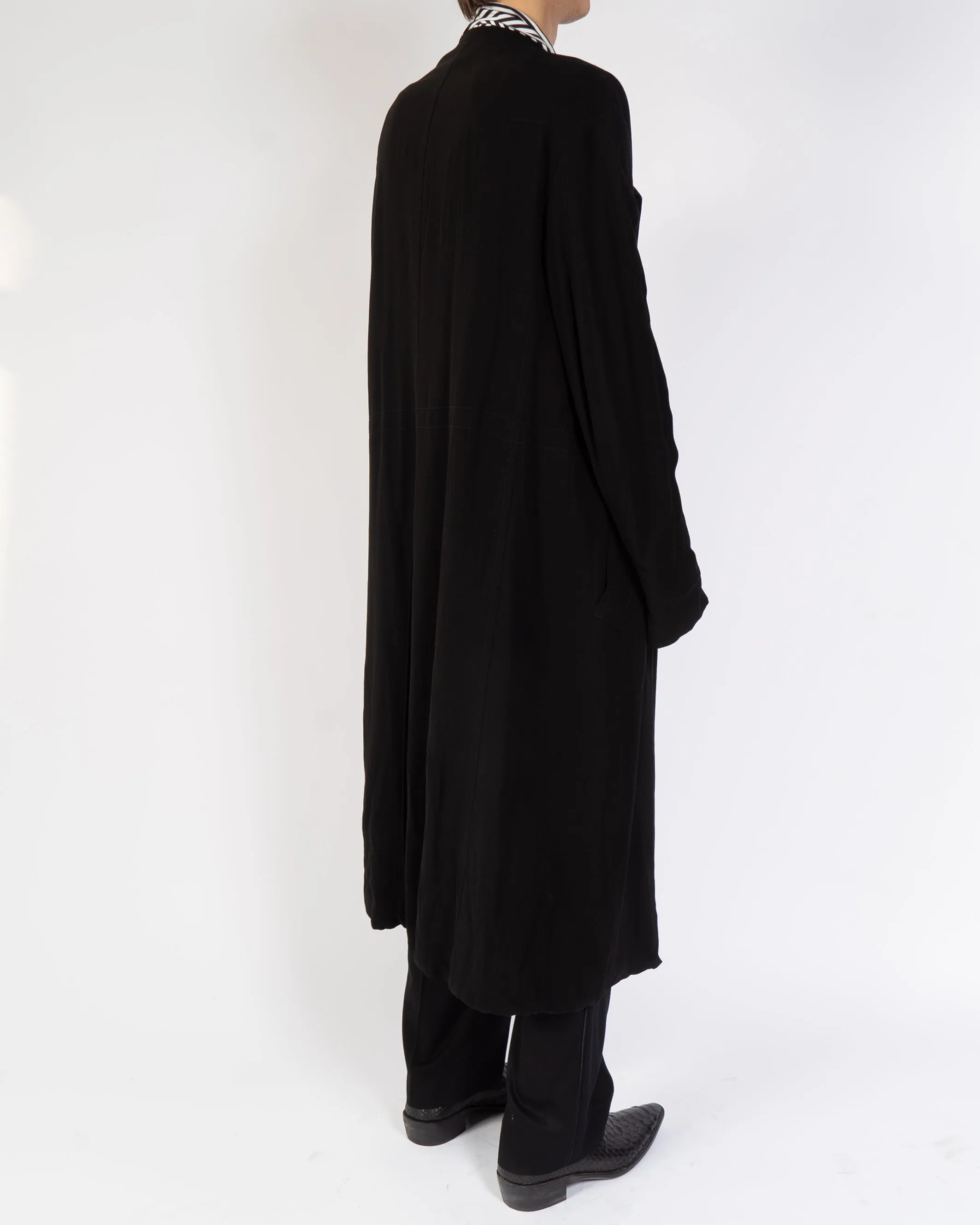 SS18 Black Long-Length Silk Coat