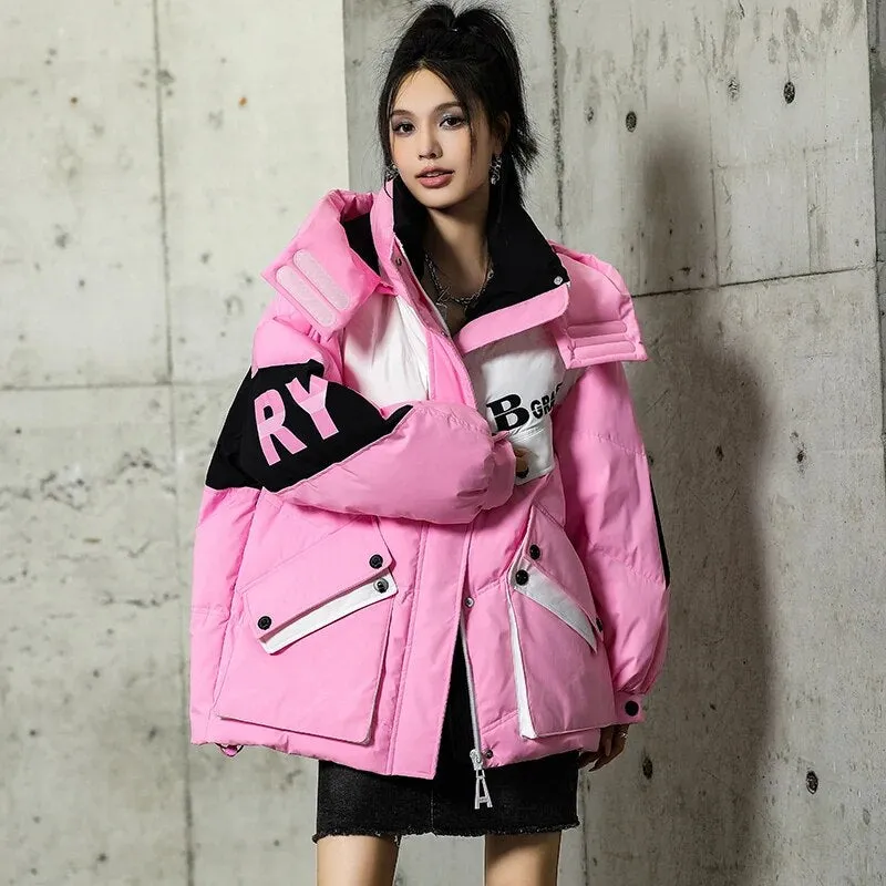Warmth Winter Down Coat Jackets Women Hooded Parka Winter Clothing Snow Coat Casual Thick Short Puffer Jacket Bright Streetwear