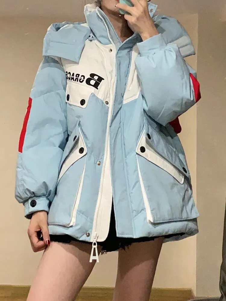 Warmth Winter Down Coat Jackets Women Hooded Parka Winter Clothing Snow Coat Casual Thick Short Puffer Jacket Bright Streetwear