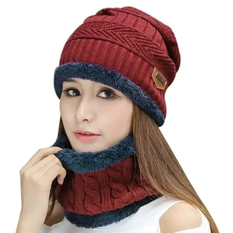 Winter Beanie Hat Cap Neck Warmer Scarf Set Fleece Lined Skull Cap And Scarf Unisex Hat & Scarf Set Stylish Knit Skull Cap For Men Women
