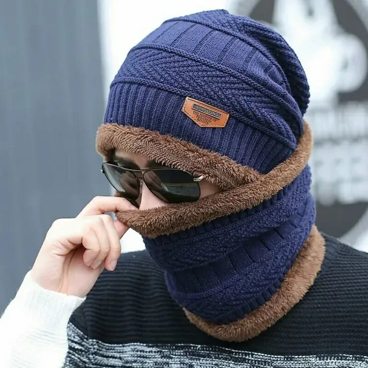 Winter Beanie Hat Cap Neck Warmer Scarf Set Fleece Lined Skull Cap And Scarf Unisex Hat & Scarf Set Stylish Knit Skull Cap For Men Women