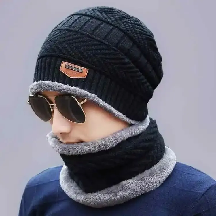 Winter Beanie Hat Cap Neck Warmer Scarf Set Fleece Lined Skull Cap And Scarf Unisex Hat & Scarf Set Stylish Knit Skull Cap For Men Women