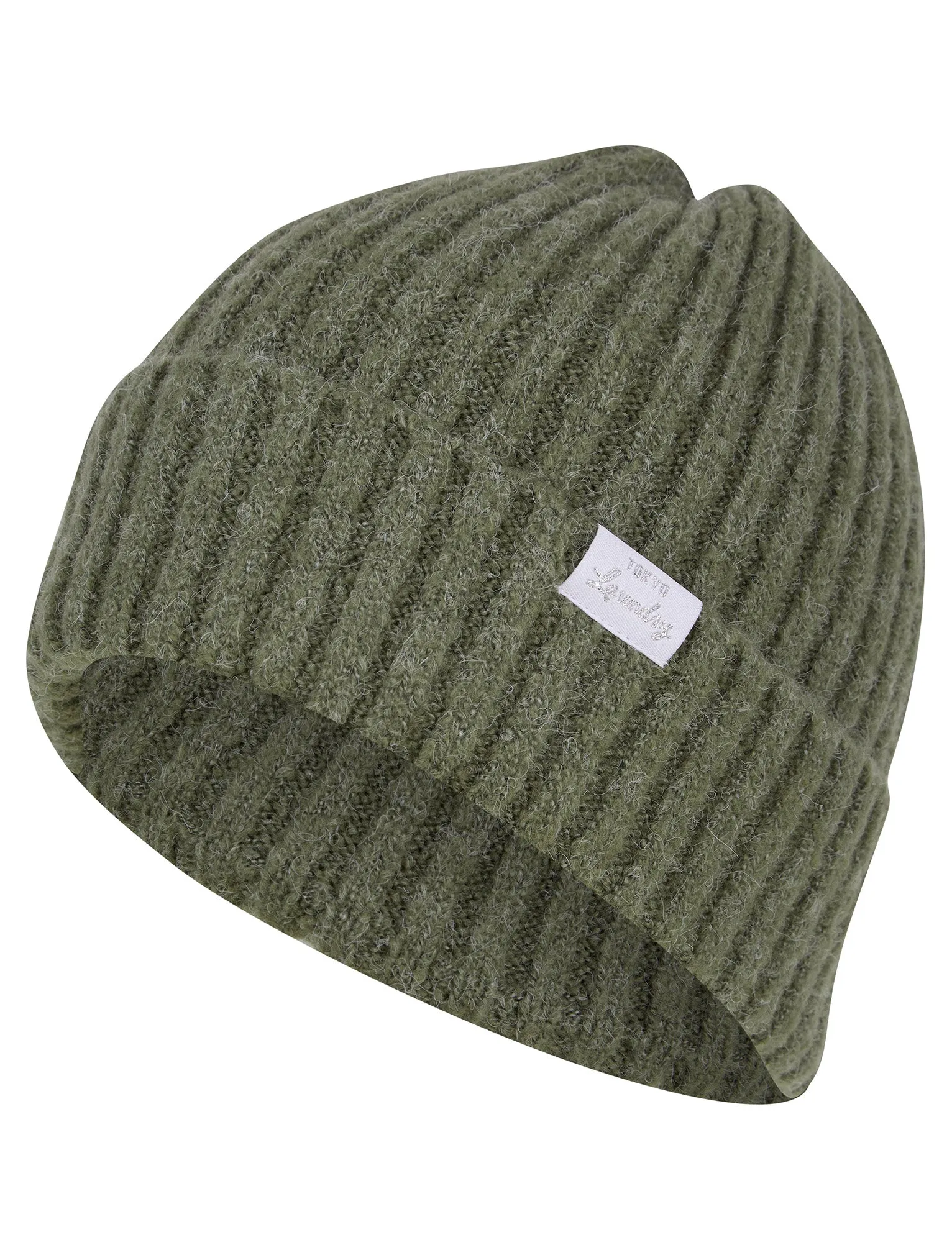 Women's Kai Ribbed Cable Knit Beanie Hat in Khaki - Tokyo Laundry