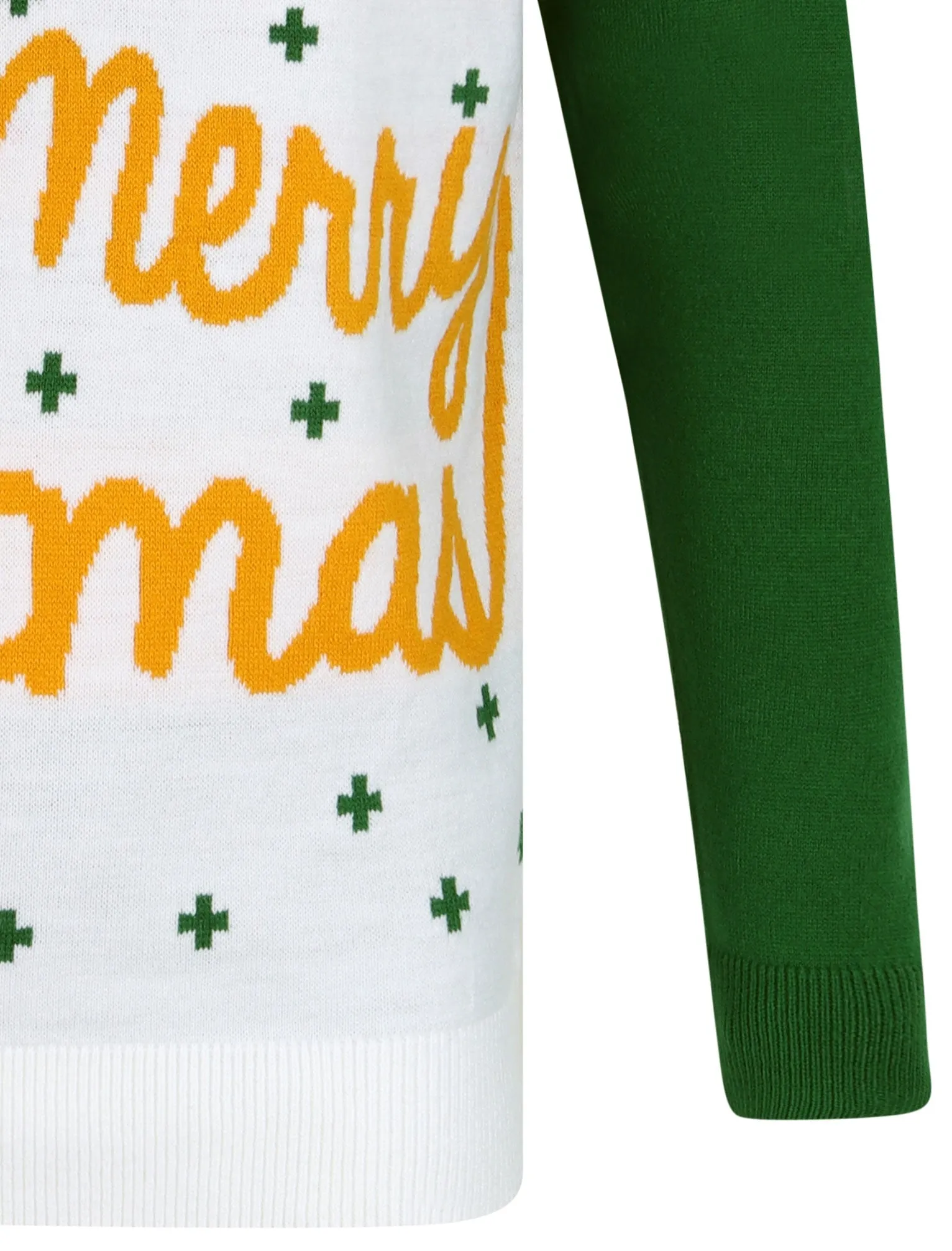 Xmas Snow Motif Novelty Christmas Jumper in Green - Merry Christmas