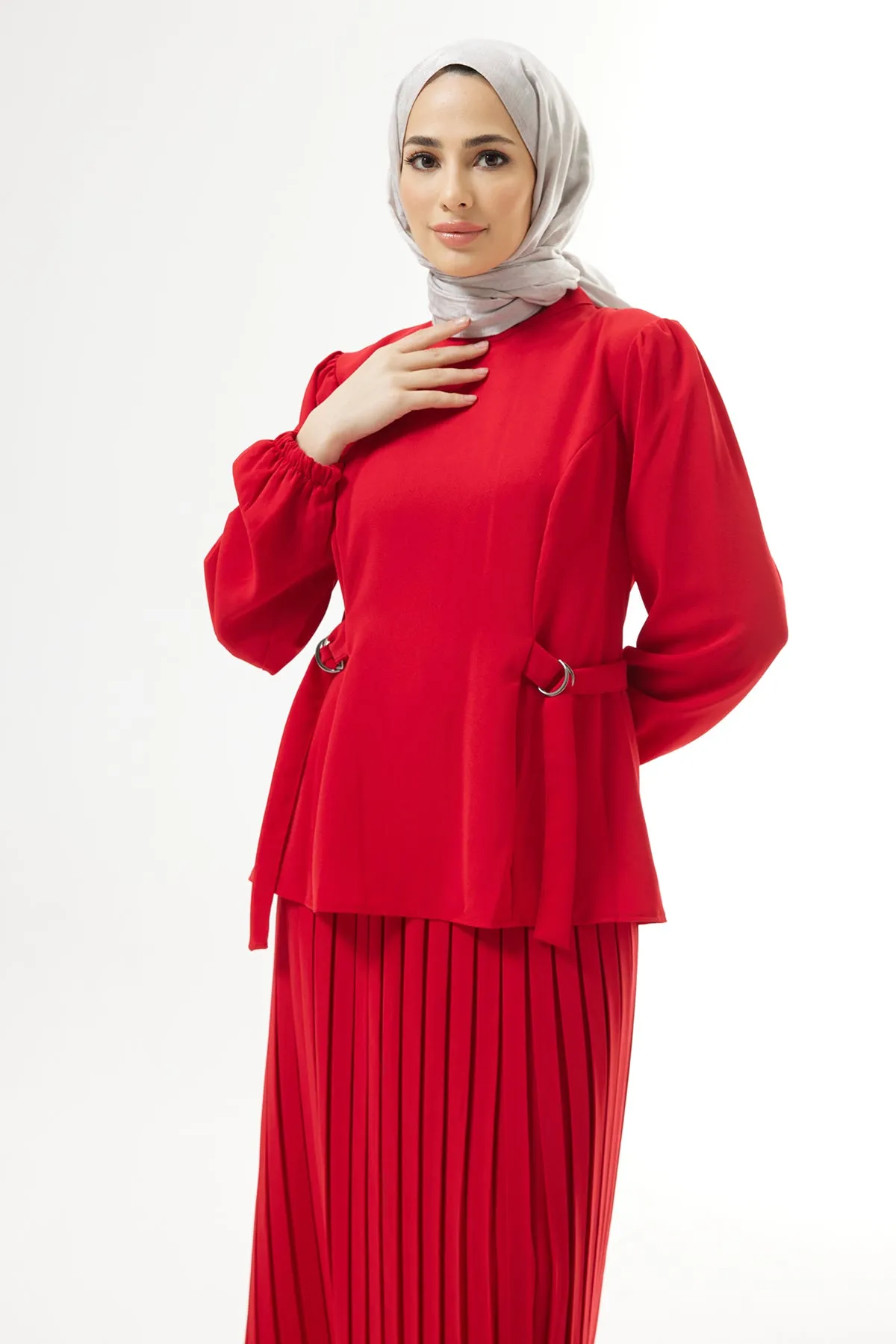 ZRF Women Pleated Skirt Suit - Red - Paris