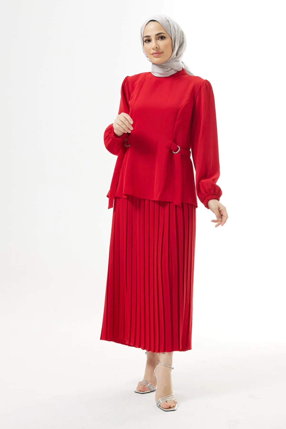 ZRF Women Pleated Skirt Suit - Red - Paris