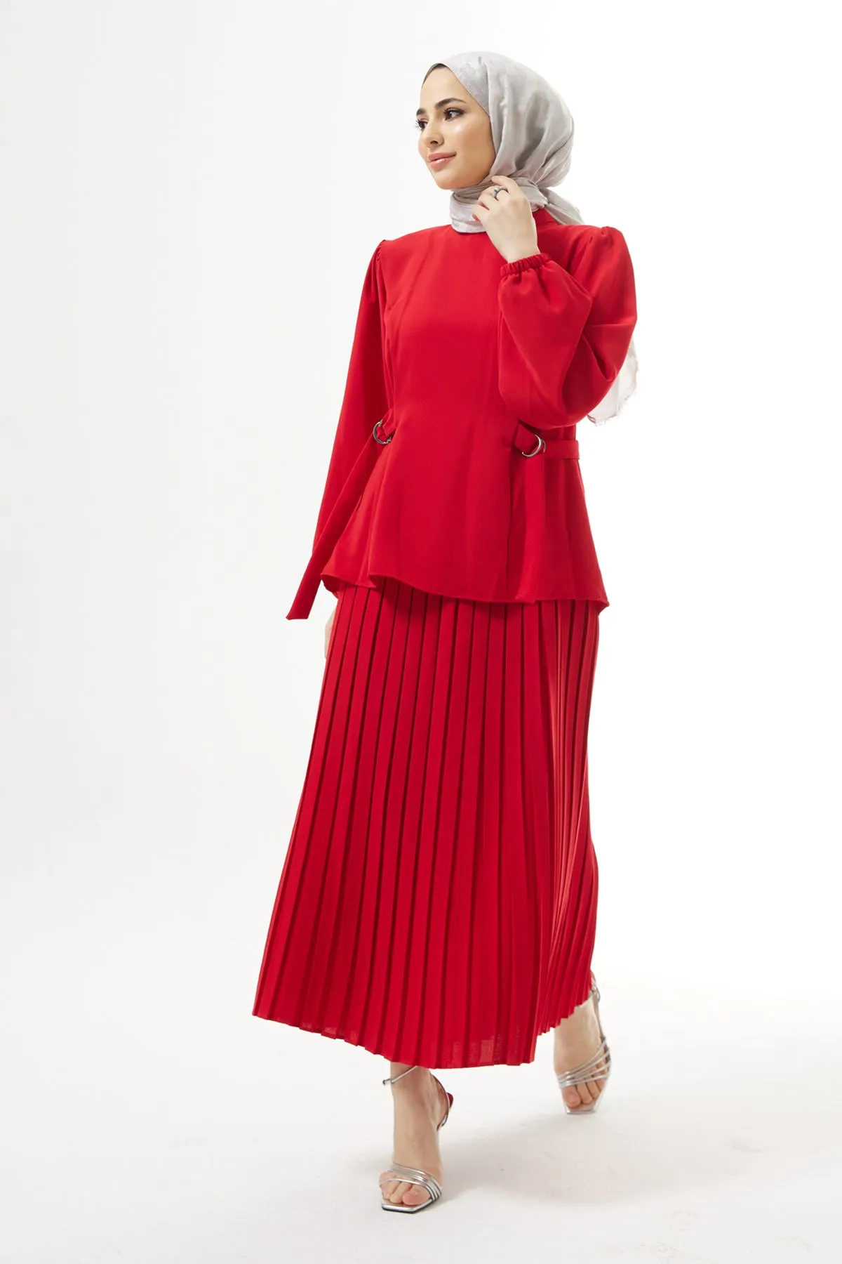 ZRF Women Pleated Skirt Suit - Red - Paris