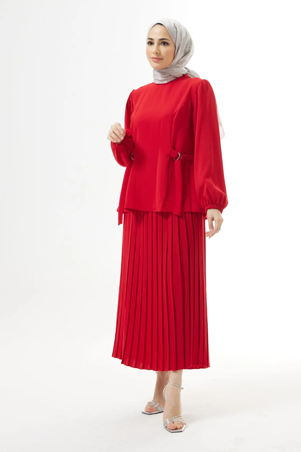 ZRF Women Pleated Skirt Suit - Red - Paris